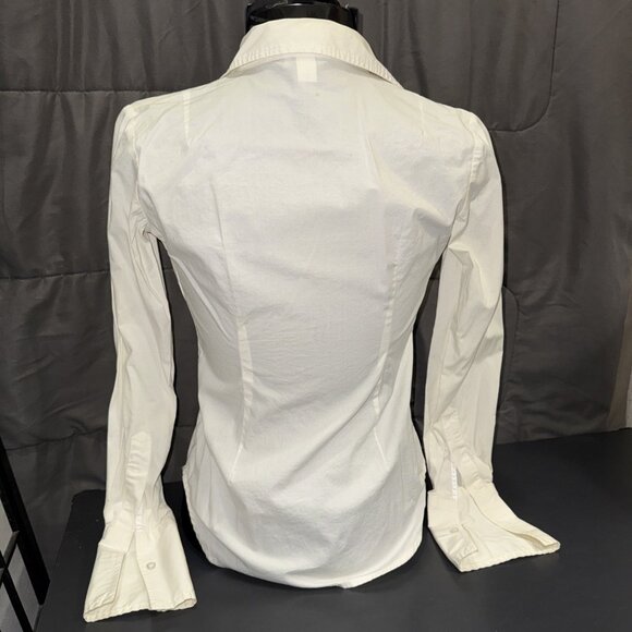 Moda International Button Up Shirt Women’s Size 2XS Ivory Long Sleeve Collared - Picture 5 of 16